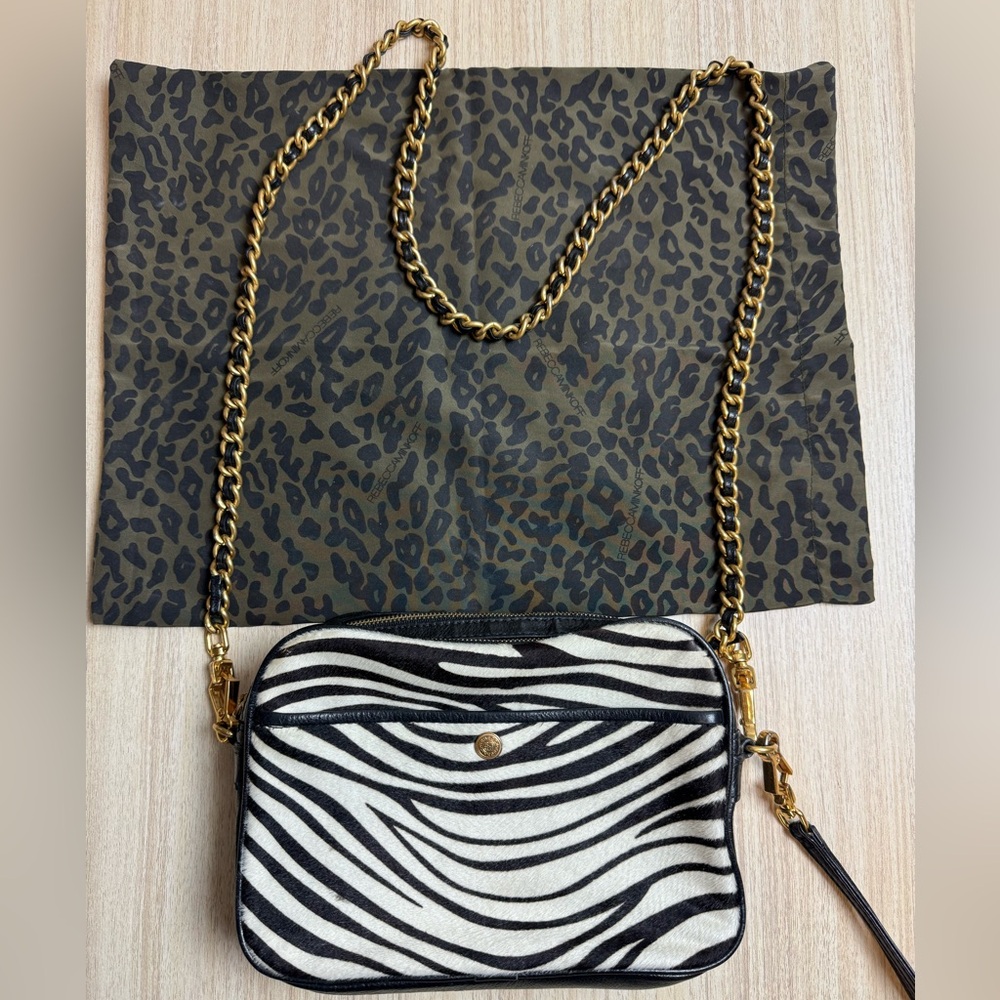 Rebecca Minkoff - Zebra Print Crossbody Bag with Gold Crossbody Chain